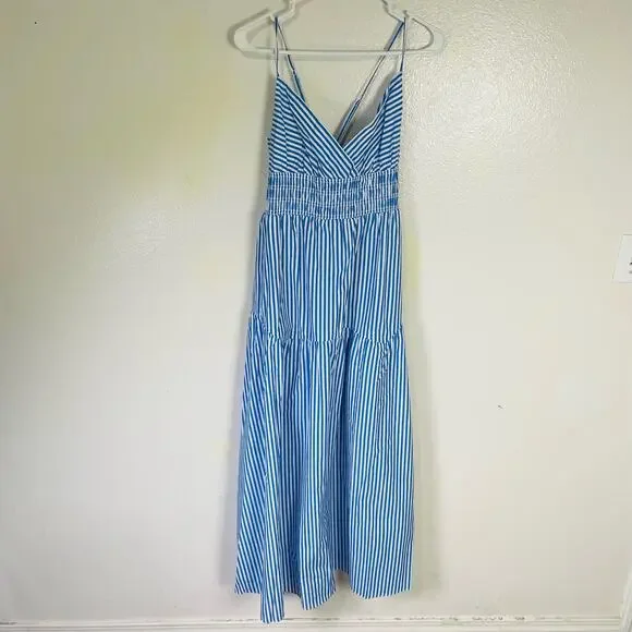 Madewell Empire Waist Tiered Striped Cross Back Maxi Dress US Women's 14 Plus - Picture 4 of 11